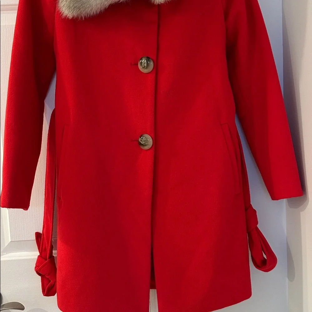 Red Coat with Faux Fur Collar